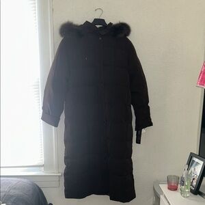 Anne Klein Dark Brown Puffer Coat with Fur Hood